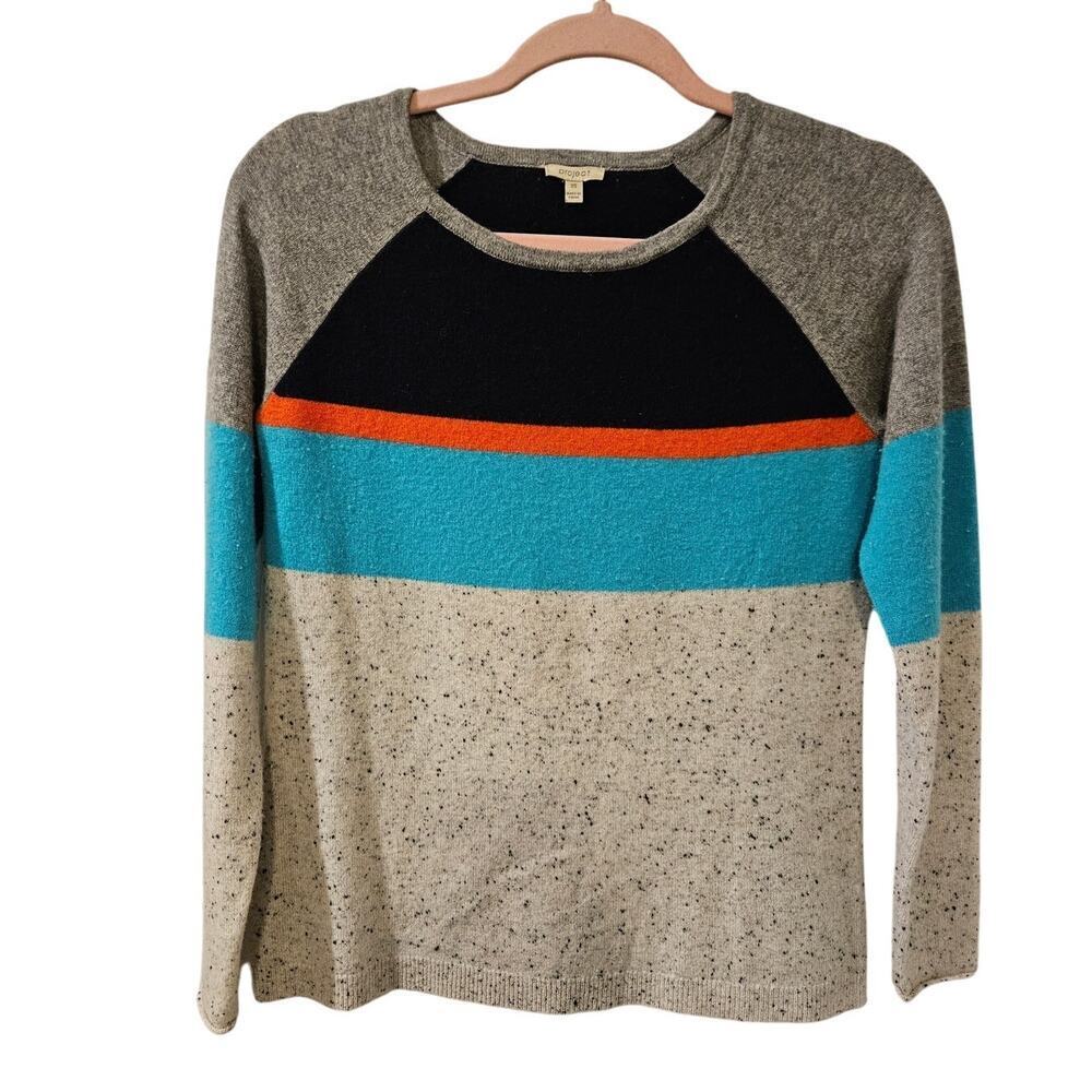 Project Cashmere Colorblock Pattern Sweater Blue Gray Womens XS